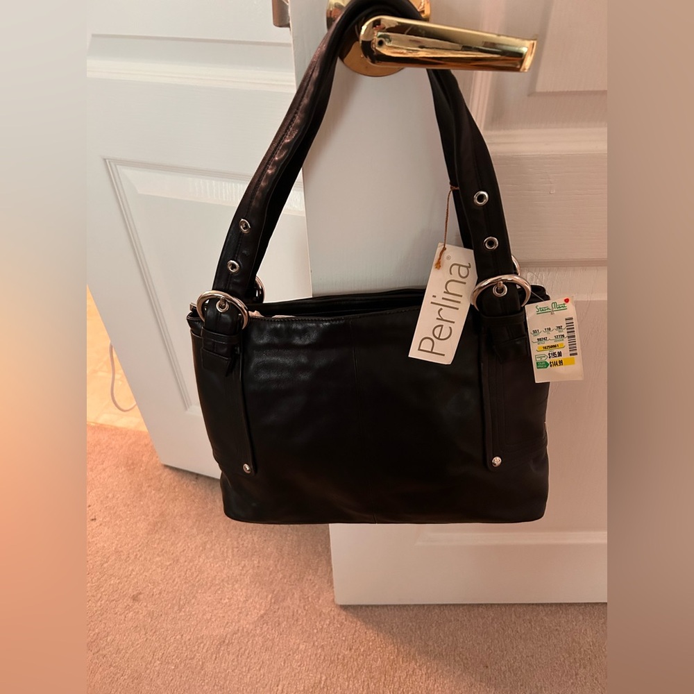 Perlina Dark Brown Leather Shoulder Bag
